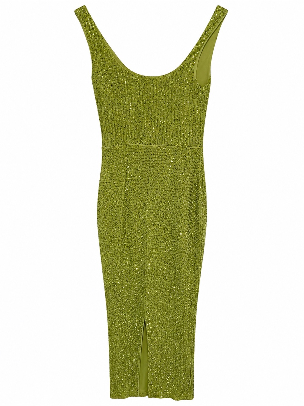 Fashion Nova Olive Sequin Scoop Neck Midi Dress